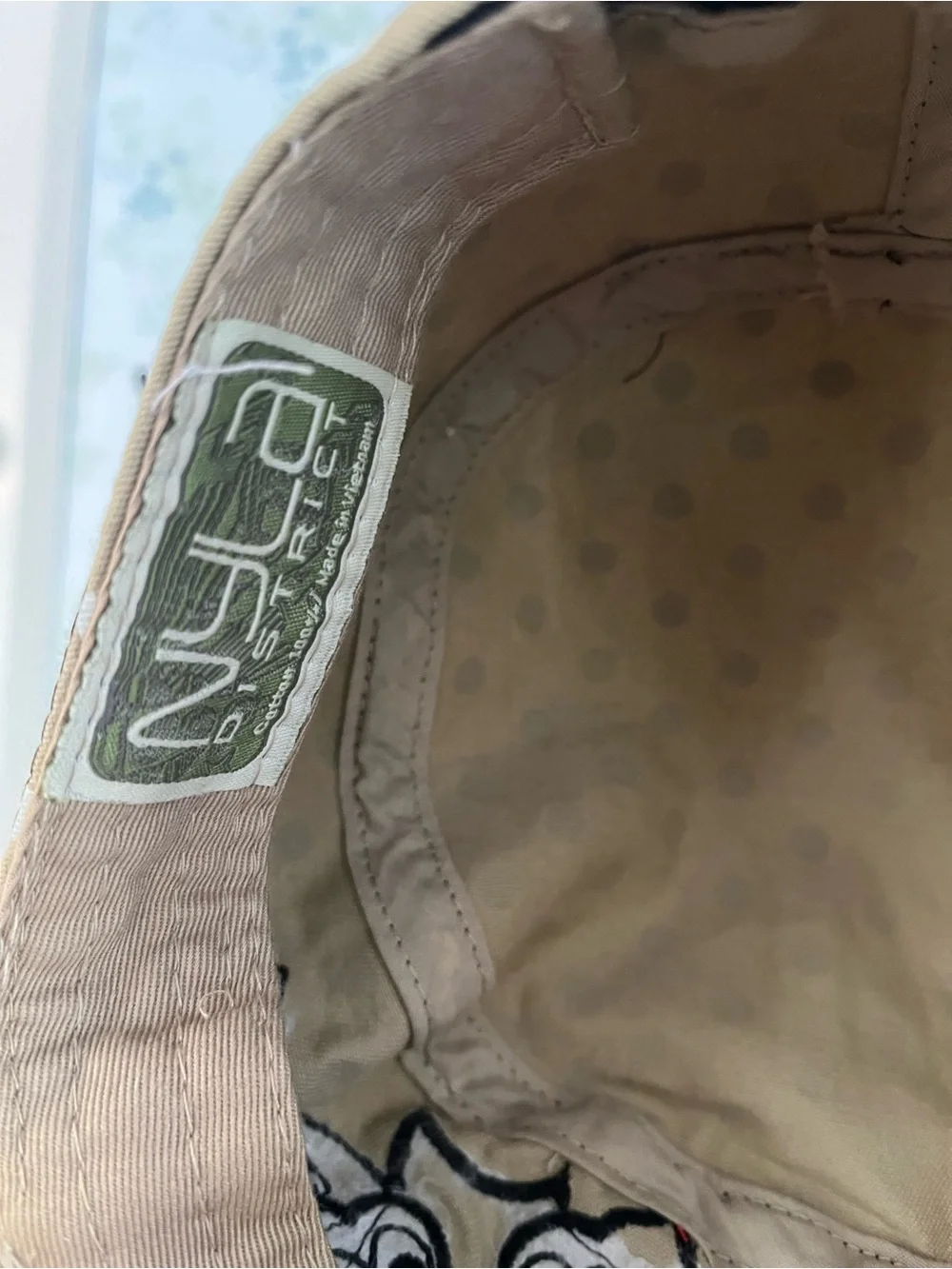 Tan Polka Dot Cap with Rhinestone Cross Applique